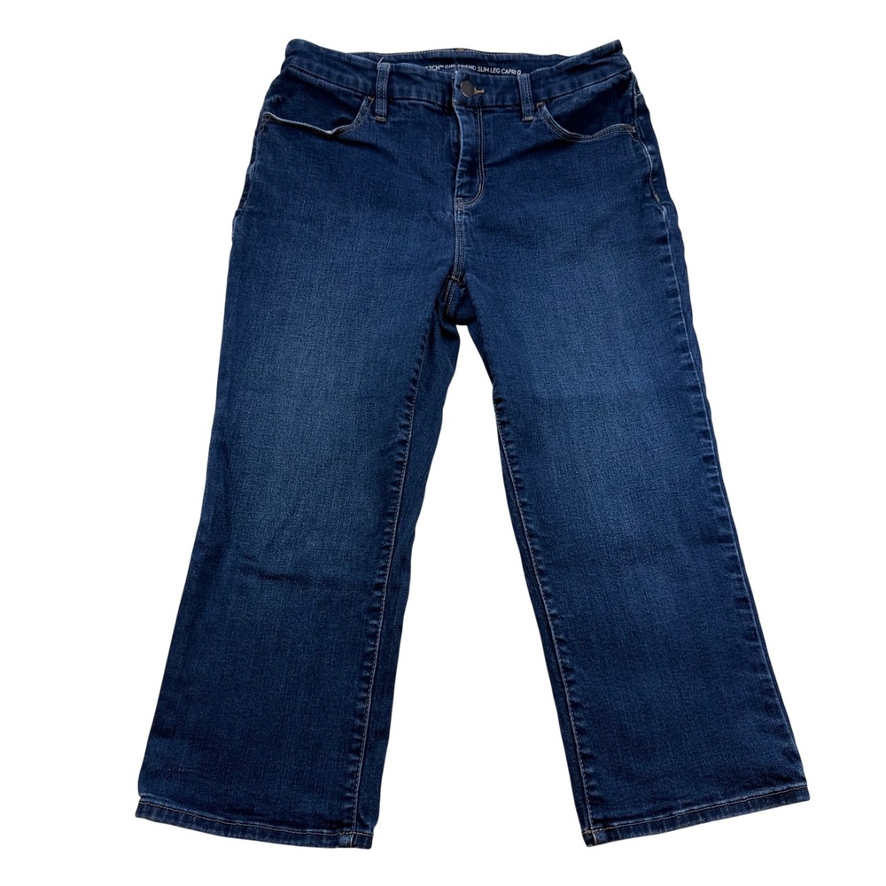 Chicos Perfect Stretch Girlfriend Slim Leg Capri Jeans Dark Wash Blue Size 0 S